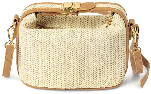 PANTIDE Women's Beige Woven Bag - Summer Straw Cross-Body Tote Bag for Girls Straw Clutch Handbag with Zipper Inner Pocket Adjustable Strap for Travel Work Daily Use Top Handle Shoulder Beach Hobos