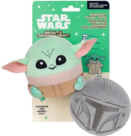 Disney Star Wars JPT1311 Grogu und Mandalorianer Plüschspielzeug für Hunde 2er-Pack – Zwei 9 cm große Plüschspielzeuge mit Quietscher