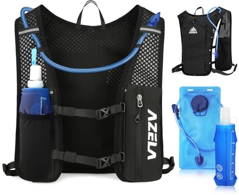 Zaino Trail Running Zaino Idratazione Gilet da Corsa per Uomo e Donna Cinghie Pettorali Regolabili Gilet Running con Vescica 2L Borraccia Morbida 500ml, per Outdoor, Maratona, Ciclismo, Alpinismo