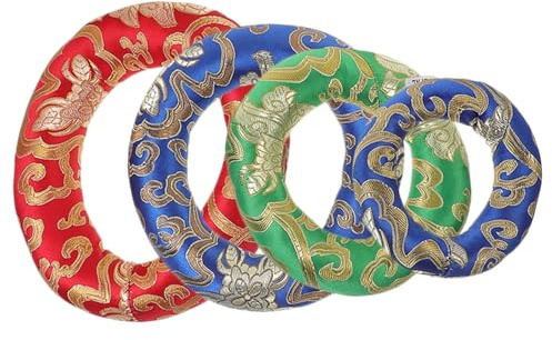 Klangschalenkissen aus Baumwolle, Ringform 10/12/14/16cm | 4 Stück mit Stickerei und Wolkenmuster, Eleganter Chinesischer Stil, für Meditation und Yoga Zufällige Farbe