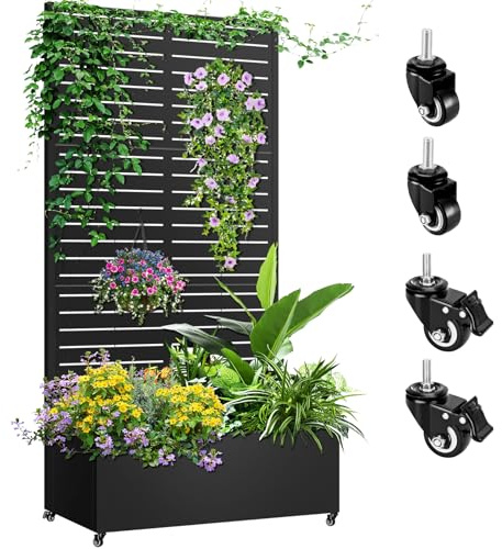 Meyoppm Metall-Pflanzkasten mit Rankgitter, 182,9 x 88,9 x 40,6 cm, Metall-Hochbeet mit Rankgitter, Rankgitter, Pflanzkasten mit Drainagelöchern und feststellbaren Rollen für Kletterpflanzen, Gemüse | Verzinkter Stahl, mit feststellbaren Rollen und Drainagelöchern, großer Pflanzkasten für Kletterpflanzen, Gemüse und Blumen