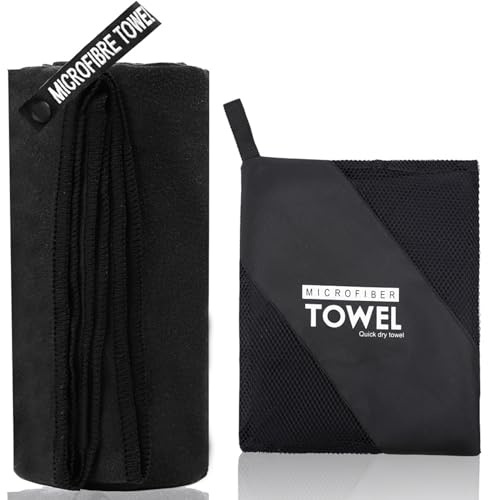 KANGSIT Microfibre Towel - compact, ultra lightweight & quick dry towel, the perfect gym, travel & beach towel swimming towel for sports, camping & hiking - 80x40cm (Black, 80x40cm)