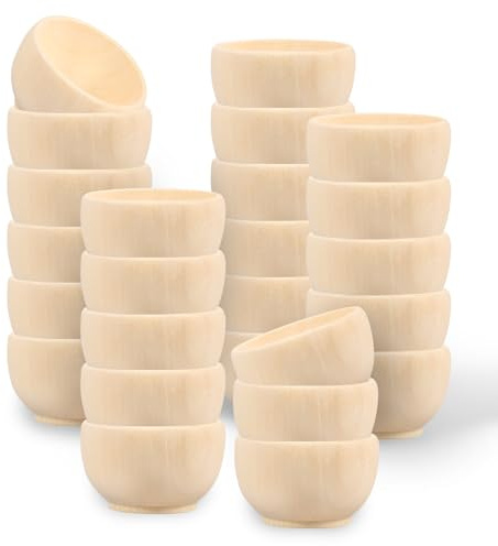 VAVPUP 25 stycken träskålar, små träskålar, 4 x 2,5 cm, obehandlade träskålar, återanvändbara kryddskålar, såsskålar, mångsidiga runda miniskålar för kryddor, dip-såser (stil 1, 25 st)