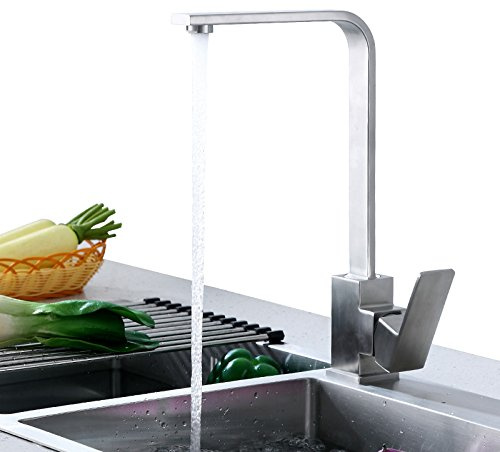 CWZZWS Grifo 304 Cabeza de Canal de Acero Inoxidable Cocina fría y Caliente Cuenta Cuadrada rotativa Basina de Lavado Dibujo de Grifo sin Plomo