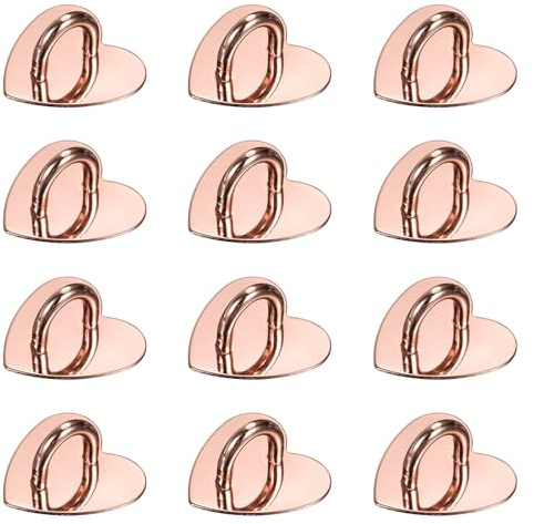 PATIKIL Metal Phone Charm Hook 1, 12Pcs Adhesive Heart Shaped Phone Finger Grip Hook Smartphones Keychain Ring Charm Loop for DIY Tablet Case Accessories, Rose Gold