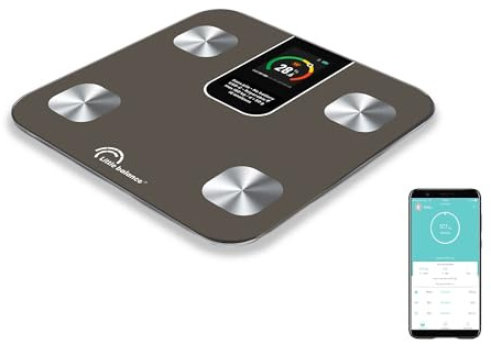 LITTLE BALANCE 8837 IC-X4-TFT, Pèse Personne, Ecran XXL couleur, Balance Impédancemètre Connecté, Pèse-personne Intelligent avec application, Sans Pile USB-C, 4 électrodes, 22 mesures, 180 kg/50 g