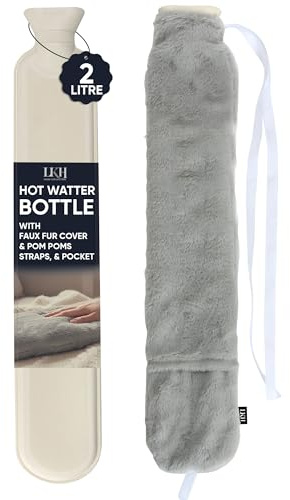 LKH Long Hot Water Bottle with Cover UK - 2L Hot Water Bottles for Adults, Kids, Teens, Women, Hot & Cold Compress with Washable, Sherpa Fleece Cover | Best for Neck, Shoulder, Period Pain Relief