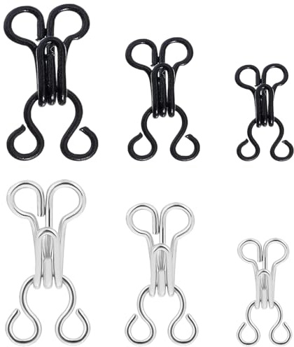 Nähen Haken und Augen Verschluss, 12 Set BH-Haken-Ösen-Verschluss, Nähen DIY Bastelzubehör für BH, Kleidung, Röcken, Hosen (Schwarz, Silber)