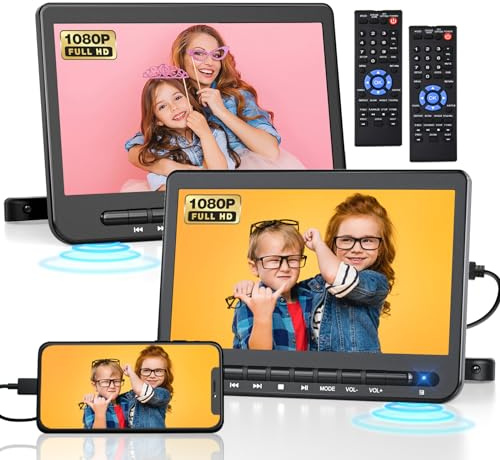 10.5 Dual Car DVD Players - Portable Two Screen Headrest Video Player Play a Same or Two Different Movies, Support HDMI Input, USB/SD Card, Sync Screen to TV