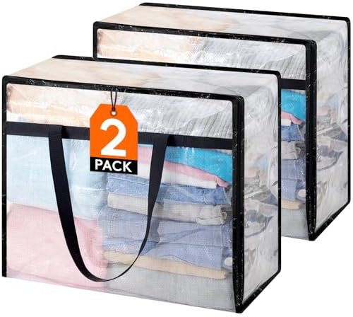 Lifewit Förvaringslådor 40L, Klädförvaring PP Robust, Transparent Förvaringspåse med Handtag, Vikbar Förvaring Under Sängen för Flytt, Täcken, Filtrar och Leksaker, 2-Pack