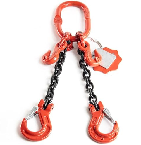 Alfa Logistik Kettengehänge 2-Strängig 8mm x 6m mit Gabelkopfhaken und Verkürzungshaken - Hochfest Anschlagkette - Krankette Robuste Ausführung - Kette Güteklasse 8 für Kräne