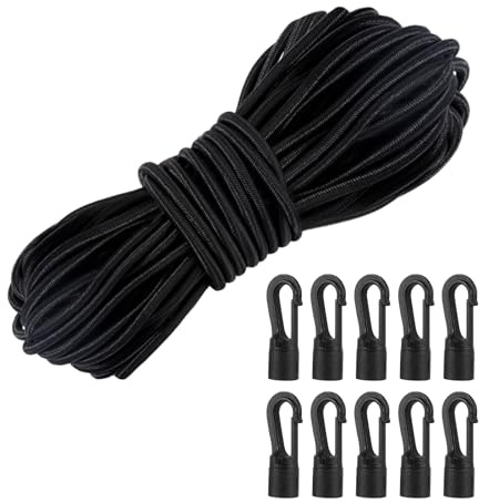 Gummiseil 10m x 8mm Elastisches Expanderseil mit 10 Haken, Robustes Spannseil für Anhängerplanen, Camping und Bootsabdeckungen, Wetterfeste Gummischnur mit Hoher Dehnbarkeit