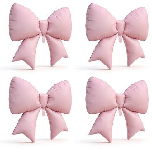 Ztolbriy Arco de Globos, 4 Piezas de Globos Rosas con Nudo, Globo de Aluminio con Lazo Perfecto para Cumpleaños, Boda, San Valentín y Baby Shower