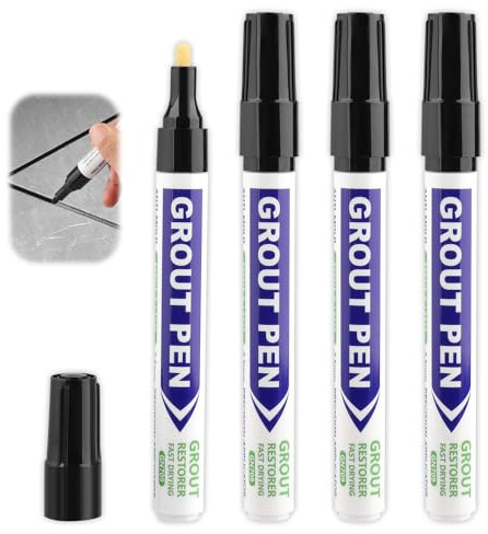 4PCS Black Grout Pen, Tile Paint Marker Grout Repairer for Tiles Wall and Floor, Reviver Joints Repair Pens Easy to Use for Restoring Tile Bathroom Grout Wall Floor Kitchen Porch Patio Repair (Black)