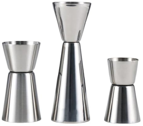 ZYOMVUN Jigger de Cóctel, 3 Piezas, Vaso Medidor de Cócteles Jigger Doble Cara, de acero inoxidable, taza medidora para bar, hogar, camarero, fiesta, bebida de vino, 15/30 ml, 25/50 ml, 30/60 ml