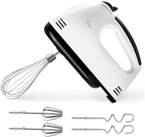 Handmixer elektrisk, handvisp rostfritt stål, elektrisk handblandare, 7 stegs handvisp mixer, 2 blandningsvispar och 2 degkrokar, för kök