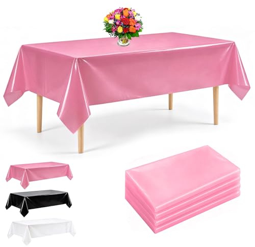 HAMOHTE Einweg Tischdecke Rosa, 137x274cm Einwegtischdecken Wasserdicht | Premium Kunststoff Tischtuch Rechteckig, 4 PCS Geburtstag Tablecloth Disposable, Für Party Hochzeit Kindergeburtstag, Pink