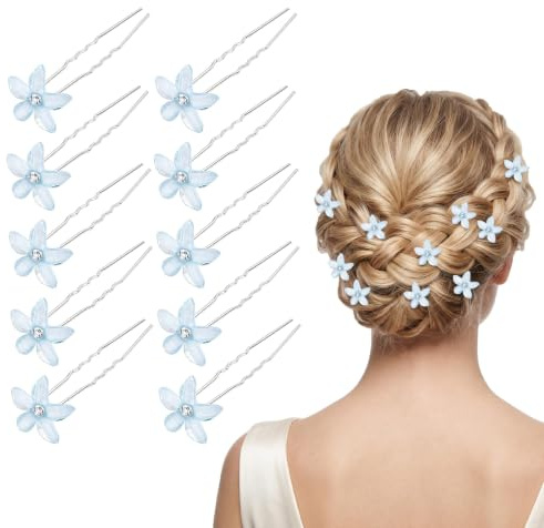 10Pcs Blue Flower Hair Pins for Wedding Prom Blue Bridal Hair Accessories