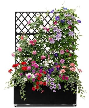 Hochbeet Metall Mit Rankgitter Und Sichtschutz 90x40x180 cm—Mit Räder, Als Hochbeet Für Kletterpflanzen, Gemüse & Blumen, Wetterfest & Einfache Montage, Schwarz