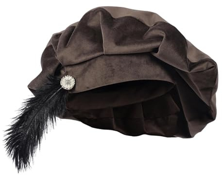 Qoukonao Tudor Hut | 62 cm Kopfumfang, mit Federn geschmückte Tudor-Kostüm-Baskenmütze | Retro-mittelalterliche Kopfbedeckung,für Halloween-Party sowie