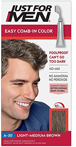 Just For Men Easy Comb-In Color Mens Hair Dye, Easy No Mix Application with Comb Applicator - Light-Medium Brown, A-30, Pack of 1