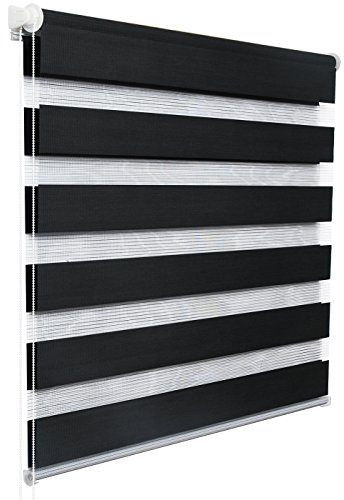 WOLTU Doppelrollo Klemmfix ohne Bohren Anthrazit B65 x H150 cm, Duo Rollo lichtdurchlässig Fensterrollo für innen verdunkelnd, Zebrarollo mit Kettenzug - Seitenzugrollo für Fenster und Tür
