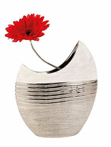 Moderne Deko Vase Blumenvase aus Keramik weiß/Silber Höhe 23 cm