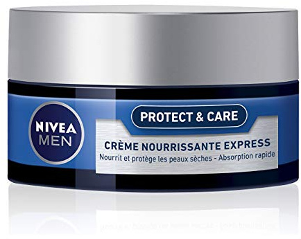 NIVEA MEN Protect & Care Crème Nourrissante Express (1 x 50 ml), Crème hydratante nourrissante pour les peaux sèches, soin visage quotidien pour homme