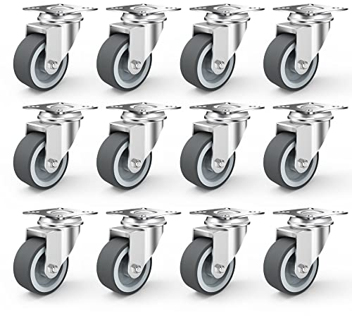 YAOBLUESEA 12 Stück Ø 50mm Möbelrollen Transportrollen Lenkrollen Schwerlastrollen Industrierollen mit Platte Rollen für möbel, 40kg pro Rolle
