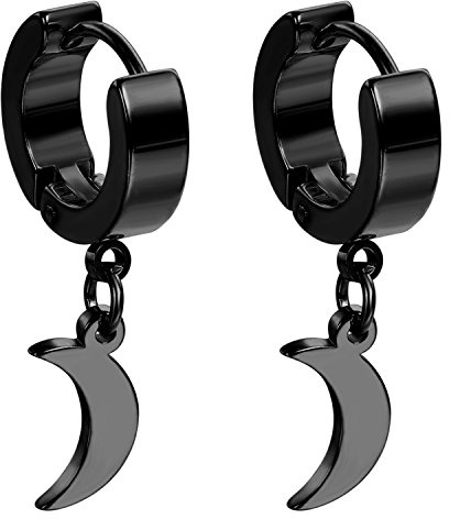 Flongo örhängen, rostfritt stål creolen stickad kontakt örhängen örhängen örhängen falsk tunnel Fake Plug silver guld svart månberlock punk rock hiphop män, dam e rostfritt stål, colore: svart, cod. F067087
