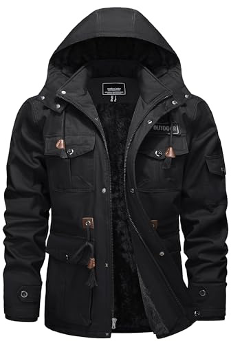 TACVASEN Herren Winterjacke Warme Arbeitsjackensjacke Bomberjacke Fliegerjacke Mantel (L, Schwarz)