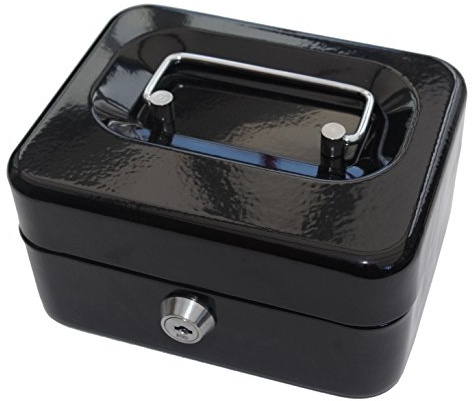 GLOW Premium 6 Steel Petty Cash Box – Secure Safe and Strong Key Locking Money Tin with Glossy Finish, Removable Coin Tray, Durable Cylinder Lock with 2 Key and Carry Handle
