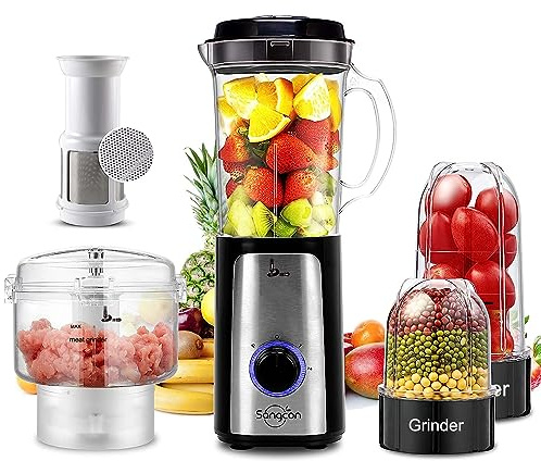 SANGCON 5 in 1 Blender and Food Processor Combo for Kitchen, Small Electric Food Chopper for Meat and Vegetable, 350W High Speed Blenders with 2 Speeds and Pulse for Smoothies and Shakes