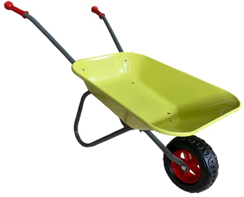 ASC Brouette en métal pour enfant - Vert clair/gris - Jouet, ferme, jardinage