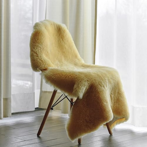 Vanuba - Lammfell Echt 90-100 cm, Natur Weich Schaffell Echt, Bio Lammfell Echt Teppich, Deko Echte Teppiche, Schaffell Echt Teppich für Schlafzimmer und Wohnzimmer, Flauschig Fell Teppiche