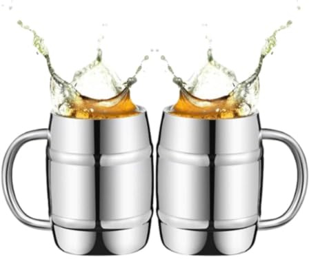 Beufee 2 uds. De jarras de cerveza de acero inoxidable, jarra de cerveza con aislamiento de doble pared, taza de barril con asa, taza de café de Metal de 15,9 oz/470ml, taza de agua inastillable