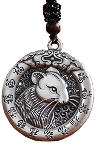 PAURO Homme Femme Collier Pendentif Chevalière du Zodiaque Chinois Rétro avec Chaîne Amulette Bijoux
