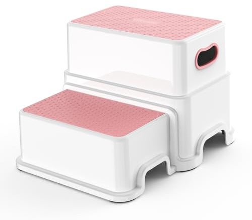 Victostar 2 Step Stool for Kids, Anti-Slip Sturdy Toddler Two Step Stool for Toilet Potty Training, Bathroom,Kitchen (Pink)
