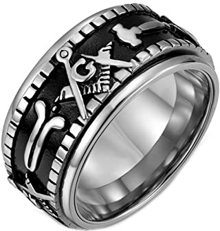 Mesnt Edelstahlringe Herren, Punk Freimaurer Spinner Angst Ring Silber Gold
