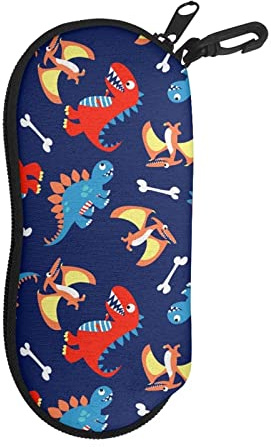 HUIACONG Cartoon Dinosaur Sunglasses Bags Soft Foldable Eyeglasses Case with Zipper Glasses Case for Boy Girl Kids Microbag Case with Belt Clip