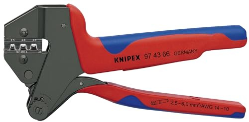 KNIPEX Crimp-Systemzange MC4 und MC4 EVO2, Crimpzange, F-Crimp, 97 43 66 | Geeignet für MC4-Stecker, 2,5/4/6 mm², auswechselbare Crimpeinsätze, PV-Stecker
