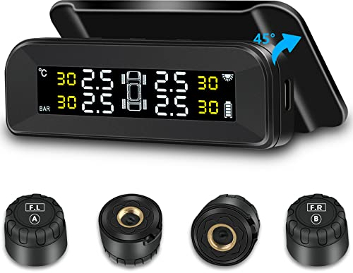 Solare Reifendruckkontrollsystem Kabellos TPMS Reifendruckkontrollsystem 6 Alarmmodi 4 Externen Reifendrucksensoren Echtzeiterkennung Wireless RV Reifendrucküberwachungsystem für Auto SUV 7-87 Psi
