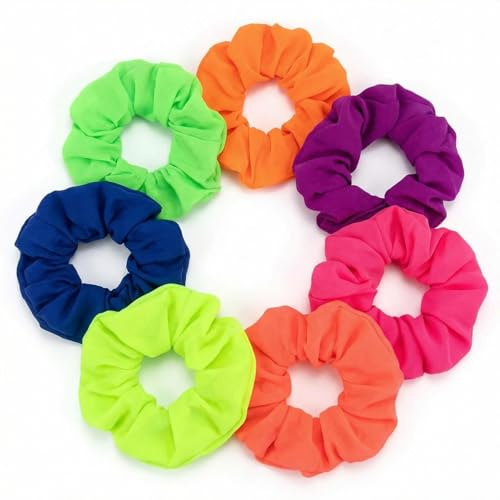 7PCS Helle Neon Scrunchies Premium Weiche Elastische Bobbles Haar Krawatten Haarbänder Pferdeschwanz Halter für Mädchen Frauen