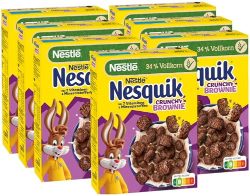 Nestlé NESQUIK Crunchy Brownie, knusprige Frühstücks-Cerealien mit Schoko-Stückchen und einer innovativen Form für den extra Crunch, 7er Pack (7 x 300g)