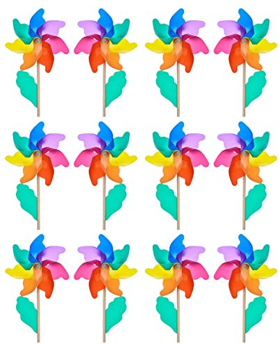 Surakey 12PCS Moulin a Vent Jardin, Moulin à Vent Plastique Colorés Moulin à Vent Anti-Oiseaux Petit Moulin a Vent Decoratif pour Les Jardins d'enfants, Les Jardins, Les Chambres d'enfants, Les Fêtes