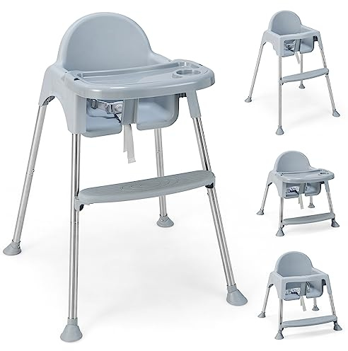COSTWAY Trona para Bebé Convertible 4 en 1, Trona Portatil Bebe con Bandeja Doble Removible de 2 Posiciones, Arnés de Seguridad y Reposapiés, Silla de Comer para Bebé de 6 a 36 Meses (Gris)