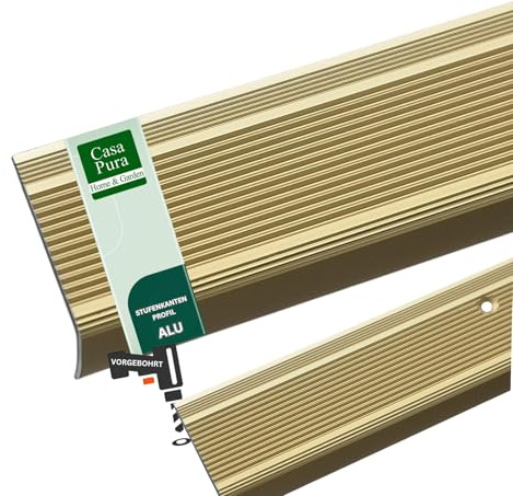 casa pura Aluwinkel Treppenprofil L-Form Winkelprofil vorgebohrt - Gold - eloxierte Stufenkantenprofil für Parkett und Laminat 1 Stück, 90 cm Länge 3x2 cm - Integral
