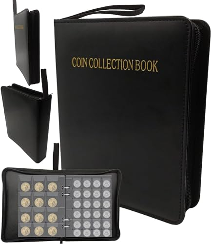 HNBTX 600 Fächer 2 Euro münzen sammelalbum,Euro münzen sammelalbum,münzen sammelalbum, (20 Seiten 3 cm 480 Fächer + 10 Seiten 4 cm 120 Fächer mit Reißverschluss + Trageriemen)