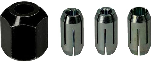 Bosch 1x Spannhülsen Set (für GCU 18V-30, Ø 1/8 (3,17 mm), 5/32 (3,96 mm), 1/4 (6,35 mm) und 1x M10 Stecknuss, Professional Zubehör Kantenfräse)