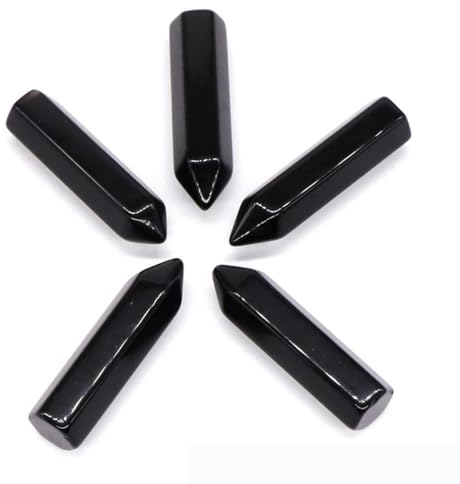 40 x 10 mm Punktturm-Zauberstab, Natursteine, Amethyst-Kristall, poliert, Reiki-Heilung, Kunsthandwerk, DIY-Schmuck, Anhänger, Heimdekoration, schwarzer Obsidian, 40 St